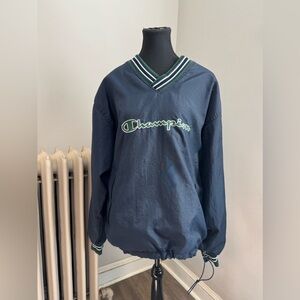 Vintage Champion Script V-Neck Windbreaker Pullover Jacket